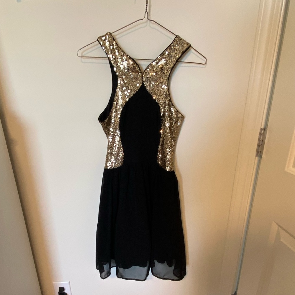 Black and Gold Sequin Mini Dress
